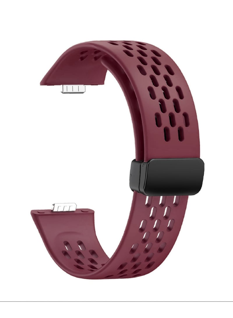 Silicone Strap Compatible with Huawei Watch Fit 3/Fit 4/Fit 4 Pro Magnetic Metal Buckle Sport Silicone Breathable Strap for Men Women Band Quick Release Soft Replacment Wristband Wine Red - Image 2
