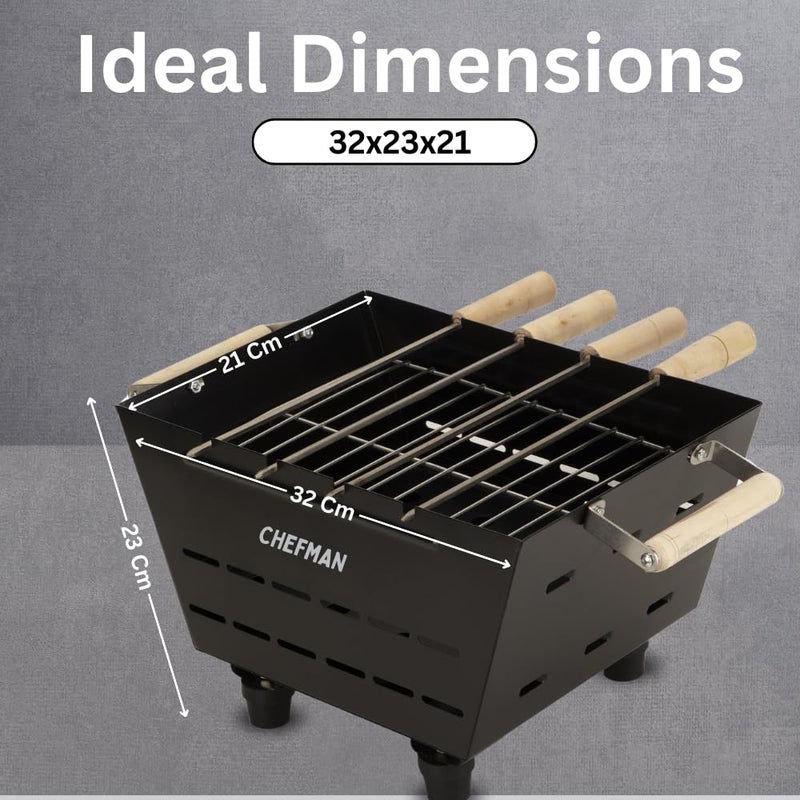 Chefman Small Charcoal Grill Barbeque with 4 Skewers, 1 Grill 1 Tong cooking/outdoor parties/picnic/Grilling food For Healthy Grilling Food - Image 2