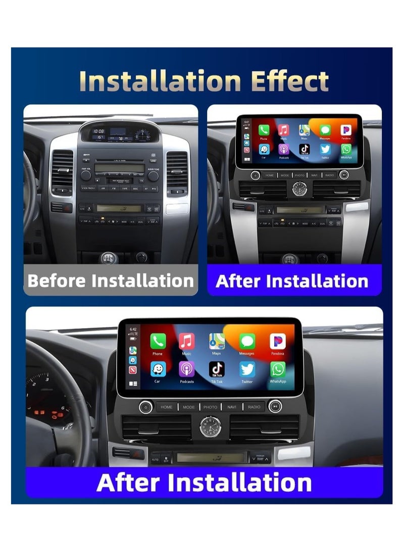SHEZA STAR Android Car Stereo 12.3 Inch For Toyota Prado 2004 2005 2006 2007 2008 2009 4GB RAM 64GB ROM Support Apple Carplay Android Auto With Complete Frame WiFi USB AHD Camera included  - Image 2