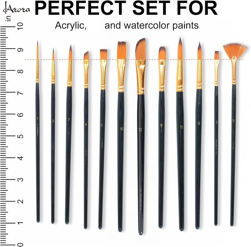 Arora 12pc Synthetic Hair Artist Mix Paint Brush Set - Ideal for Watercolor and Acrylic Painting, Perfect for Detailed Art Projects and Professional Use - Image 3