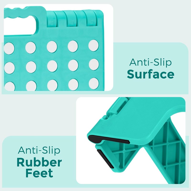 Acko Folding Step Stool 13 Inch, Sturdy Collapsible Step Stool Foldable Up to 300 lbs for Adults, Non Slip Lightweight Foot Stools with Handle, Ideal for Kitchen, Bathroom, Bedroom, Garden, Teal - Image 5