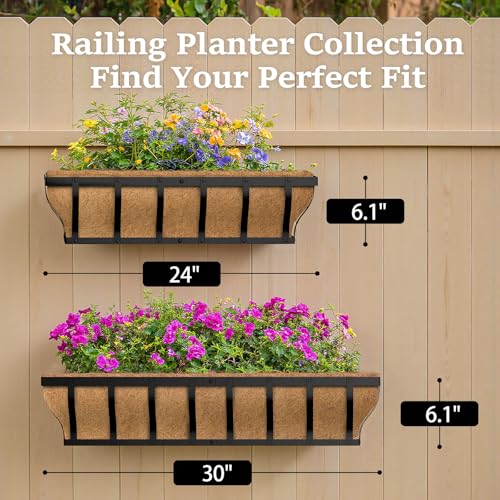 VOXOR Railing Planter Boxes, Heavy Duty Window Box Planters, Adjustable Balcony Planters for Railing Hanging, with Coco Liner & Support Rod for Deck, Porch, and Patio Gardening (2 Pack, 24 Inch) - Image 5