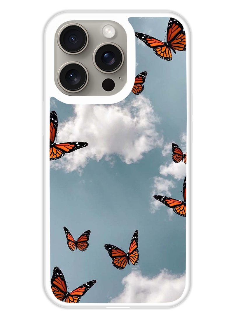 Theodor Protective Case Cover For APPLE IPHONE 15 Pro Butterfies (White Bumper) - Image 1