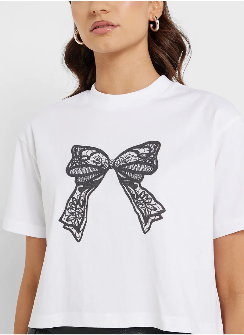 Ginger Crew Neck Relaxed Fit Bow Print T-Shirt