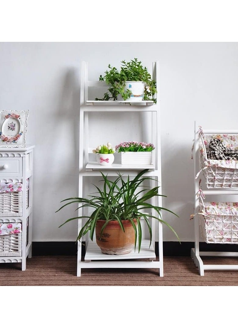Wooden Folding Plant Stand And Bookshelf – Multi-Tiered Flower Pot Display Rack And Storage Organizer – Space-Saving Design For Plants, Books, And Decor (White ( 3 Floor Stand))