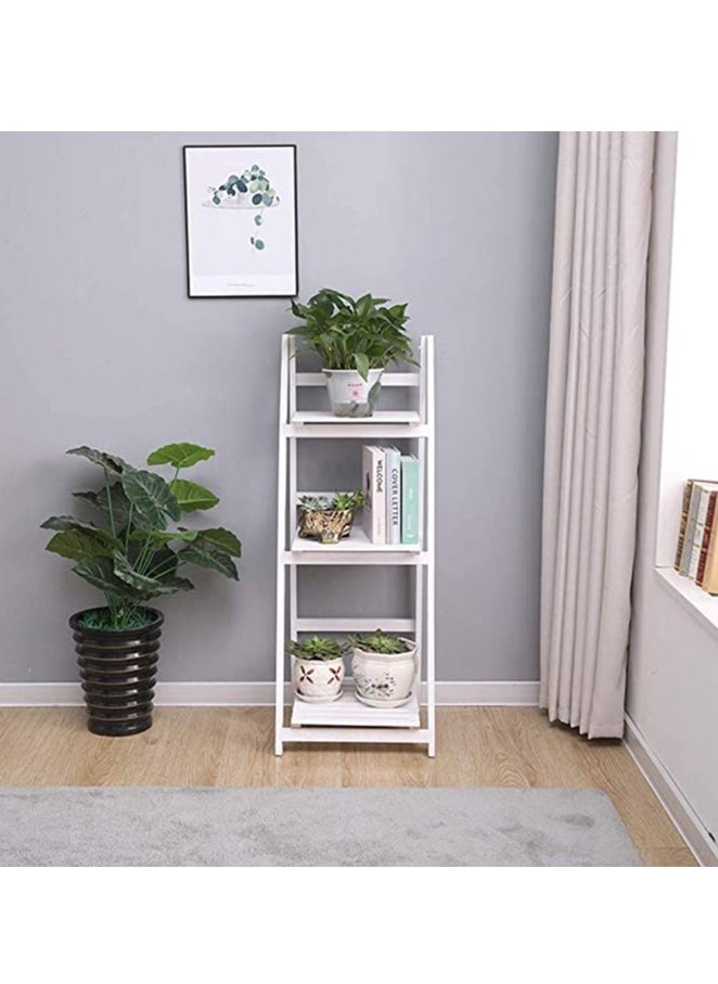 Wooden Folding Plant Stand And Bookshelf – Multi-Tiered Flower Pot Display Rack And Storage Organizer – Space-Saving Design For Plants, Books, And Decor (White ( 3 Floor Stand))