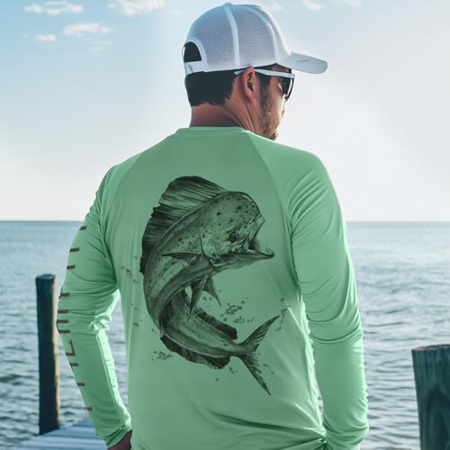 Palmyth Fishing Shirts for Men Long Sleeve UPF 50 T Shirt Sun Protection Tee UV TShirts Seafoam Mahi M - Image 3