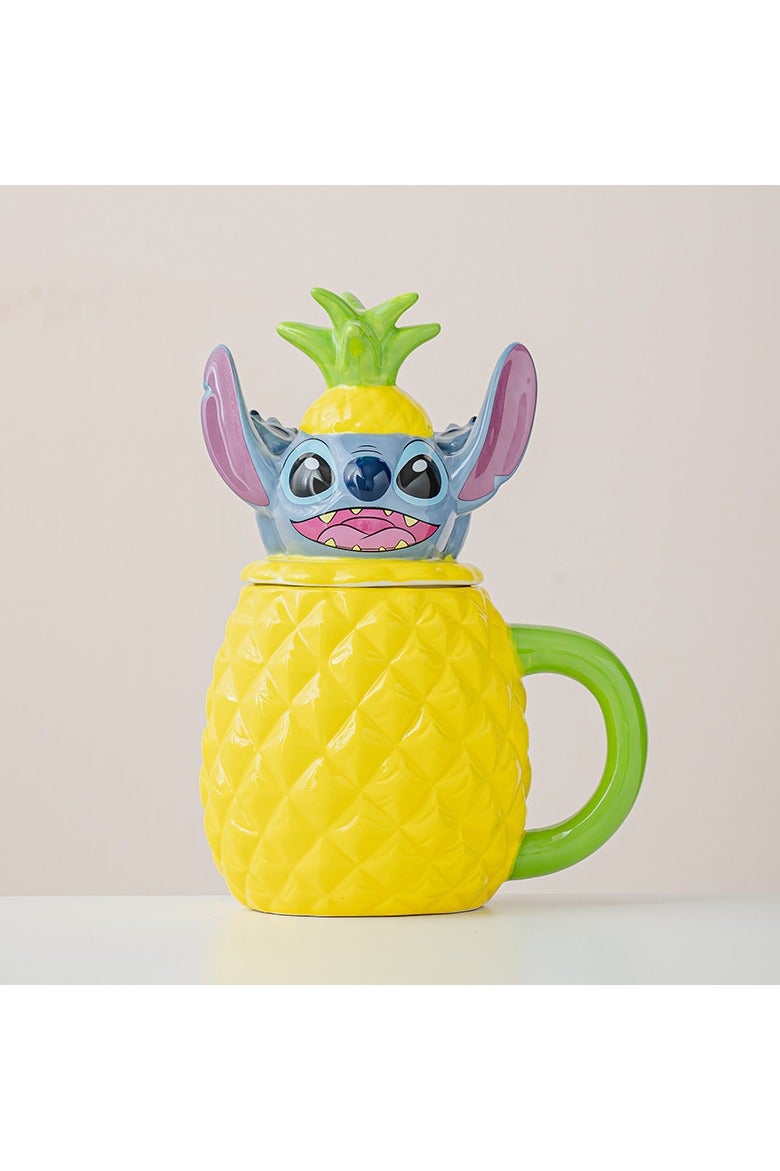 general Stitch pineapple water cup ceramic cartoon cup Stitch office cup with lid cup to meet daily drinking needs - Image 4