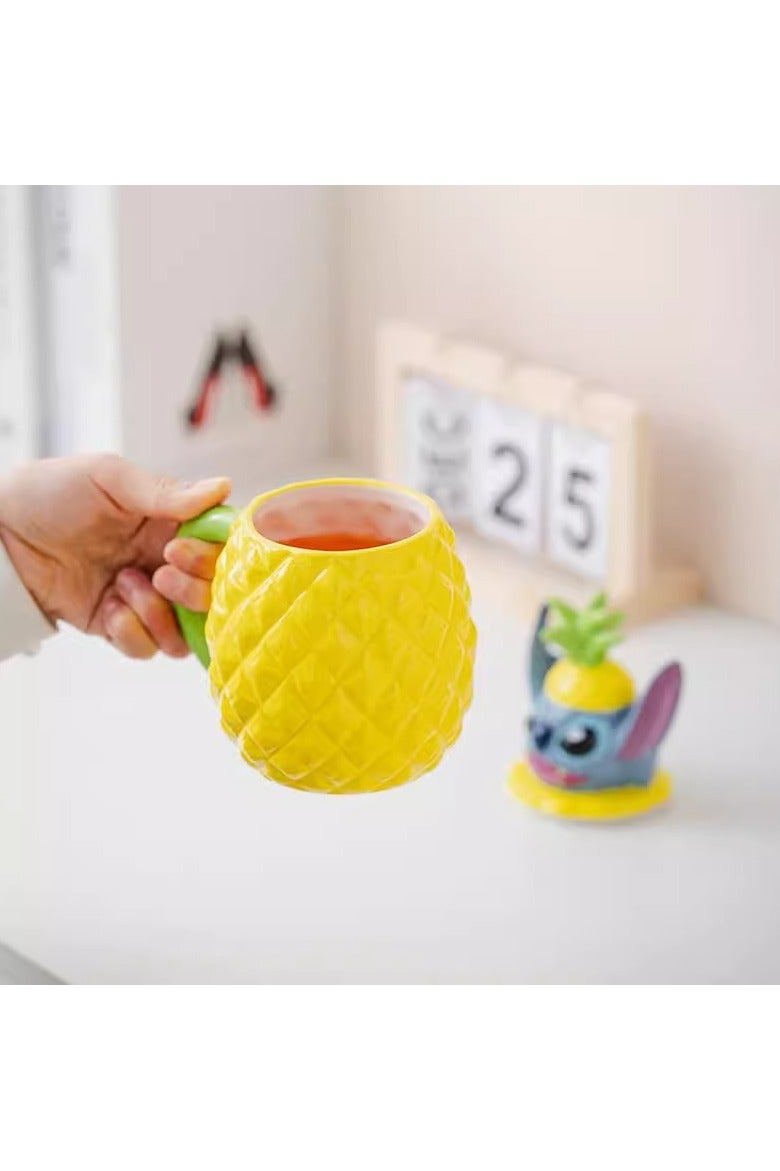 general Stitch pineapple water cup ceramic cartoon cup Stitch office cup with lid cup to meet daily drinking needs - Image 3
