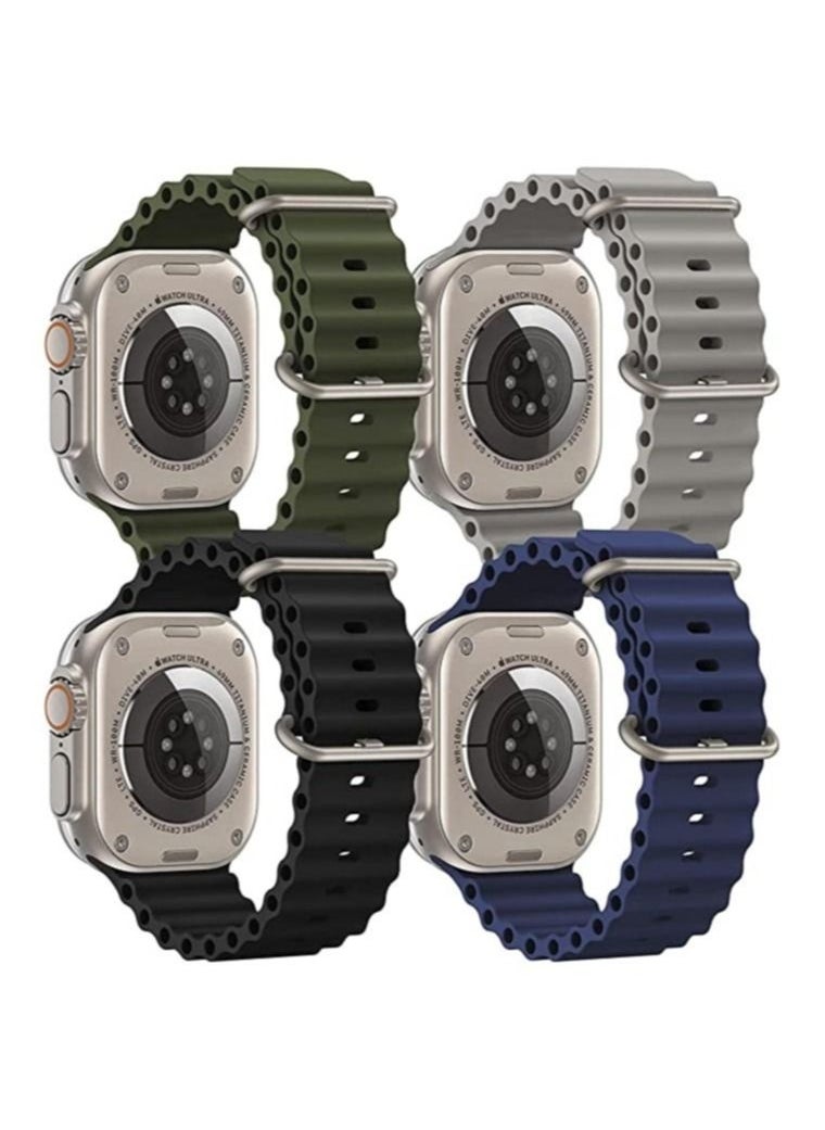 ELTRAZONE - 4 Pack Sport New Silicone Band Compatible with Apple Watch Ultra Ocean 42/44/45/49mm Strap for iWatch Series Ultra 8 7 6 5 SE - Image 1