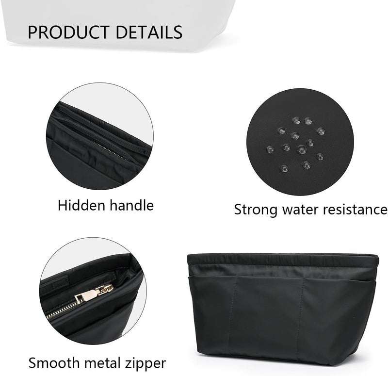 YONBEN Handbag Organizer Insert Tote Shaper Bag Large Purse Organizer Insert Lightweight & Durable Nylon inner bag (L, black) - Image 3