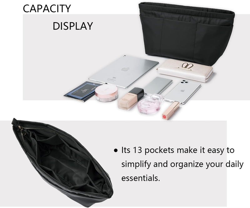 YONBEN Handbag Organizer Insert Tote Shaper Bag Large Purse Organizer Insert Lightweight & Durable Nylon inner bag (L, black) - Image 4