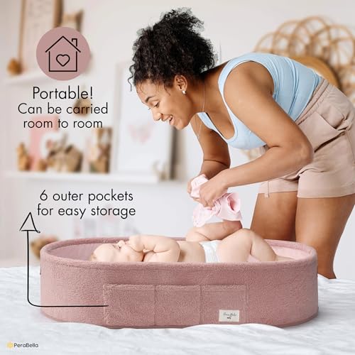 PeraBella Baby Changing Basket for Dresser Top, Baby Moses Basket for Newborn, Portable Diaper Changing Pad Table Topper for Dresser, Includes Diaper Caddy Organizer with Handle, Moses Bassinet Mat - Image 3