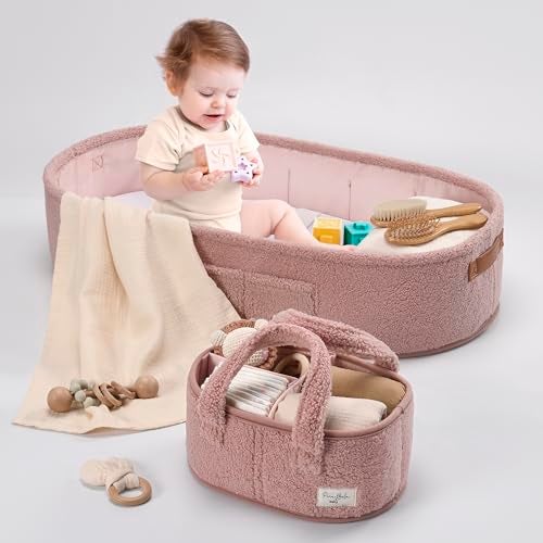PeraBella Baby Changing Basket for Dresser Top, Baby Moses Basket for Newborn, Portable Diaper Changing Pad Table Topper for Dresser, Includes Diaper Caddy Organizer with Handle, Moses Bassinet Mat - Image 2
