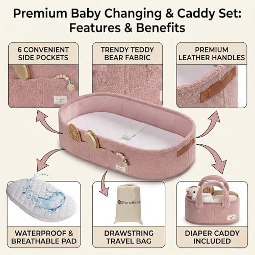 PeraBella Baby Changing Basket for Dresser Top, Baby Moses Basket for Newborn, Portable Diaper Changing Pad Table Topper for Dresser, Includes Diaper Caddy Organizer with Handle, Moses Bassinet Mat - Image 5