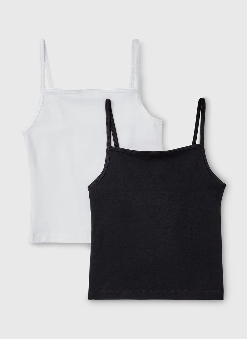 Matalan Girls 2 Pack Black & White Cami Tops