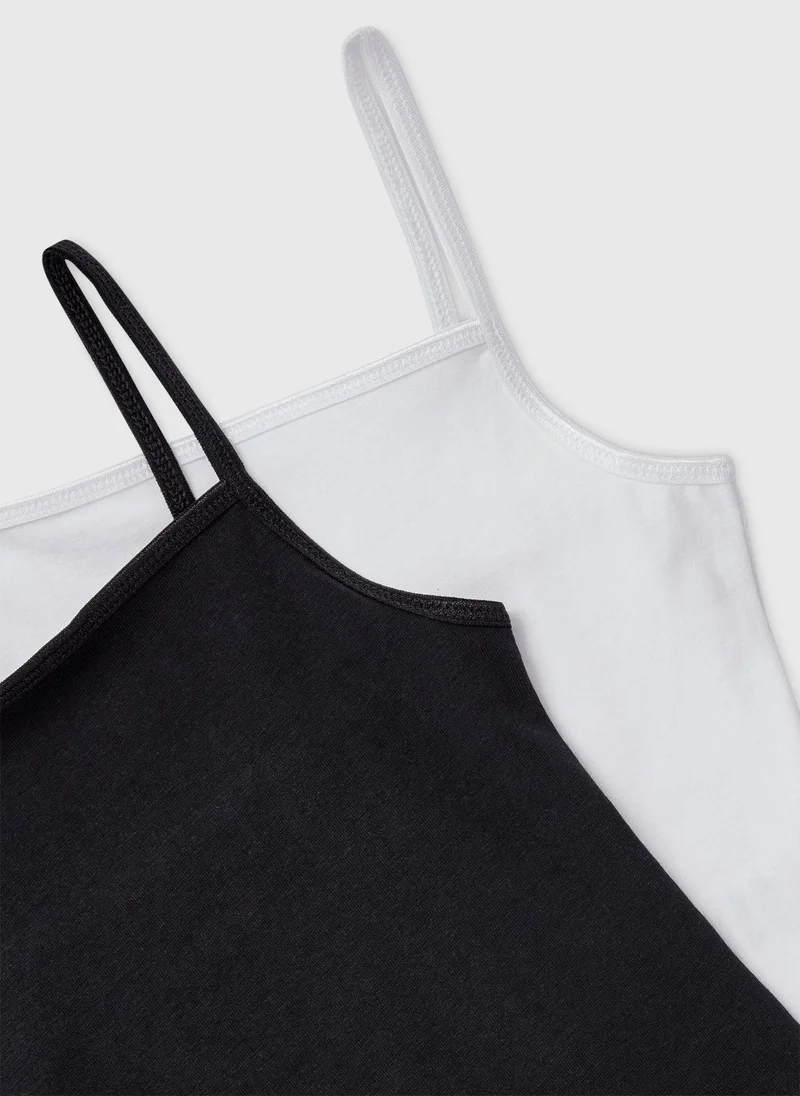 Matalan Girls 2 Pack Black & White Cami Tops