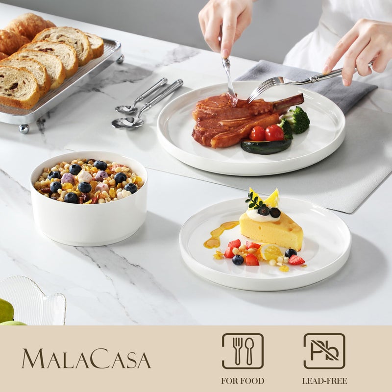 MALACASA 12 Pieces Porcelain Dinnerware Set, Modern White Dish Set for 4, Premium Serving Plates and Bowls Sets, Chip and Scratch Resistant Dishware Sets Kitchen Dishes Dining Ware Set, Series LEAH - Image 3