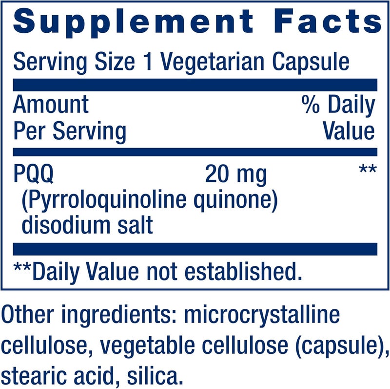 Life Extension PQQ pyrroloquinoline Quinone 20 mg Promotes The Growth of New Mitochondria GlutenFree NonGMO Vegetarian 1 Daily 30 Capsules - Image 3
