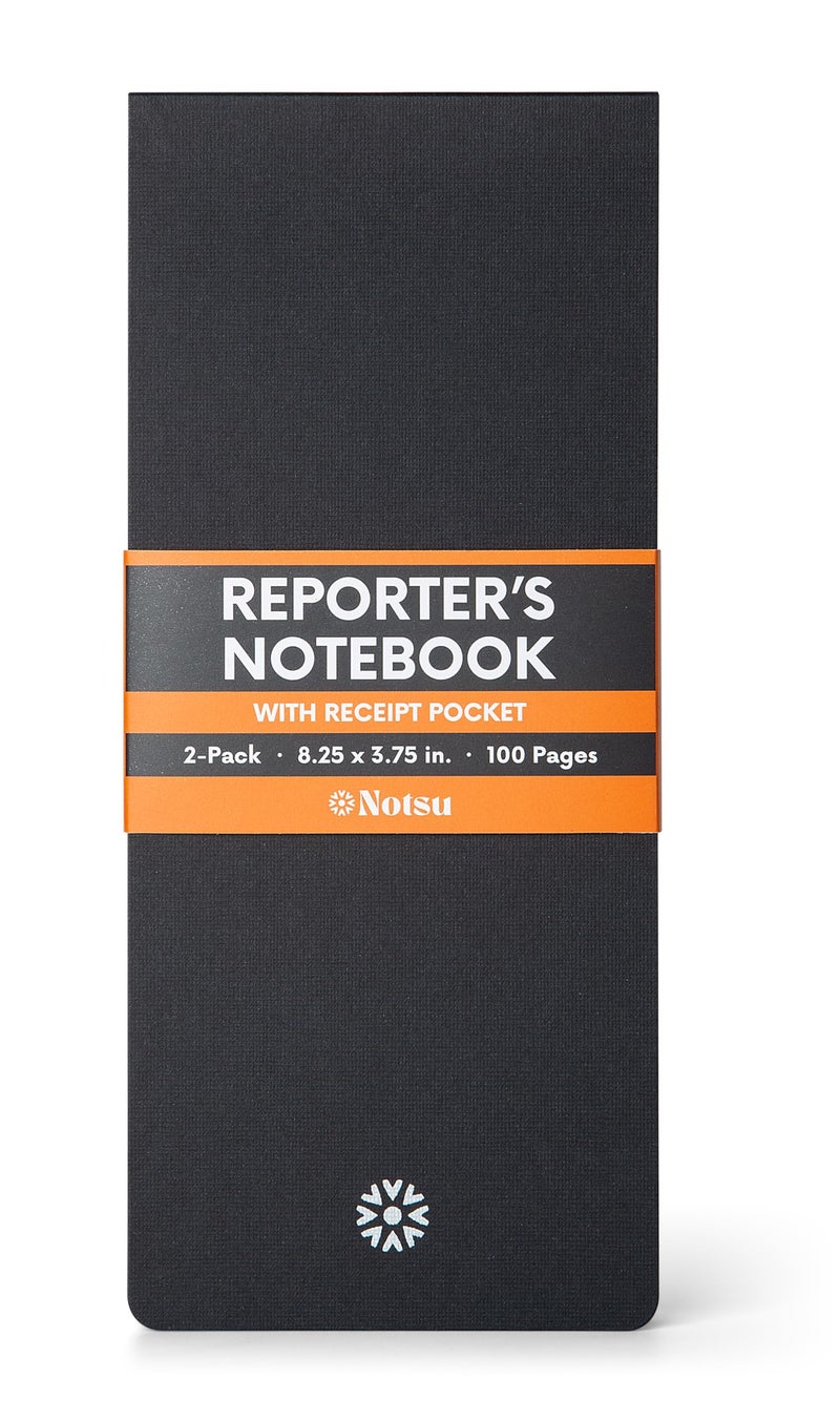 Notsu Reporter's Notebooks 2-Pack | Black Pocket Spiral Reporter Notepads for Journalist, Police, Detective, Field Note Taking | 100 Pages of 120 gsm Thick Paper, 3.75" x 8.25" - Image 1