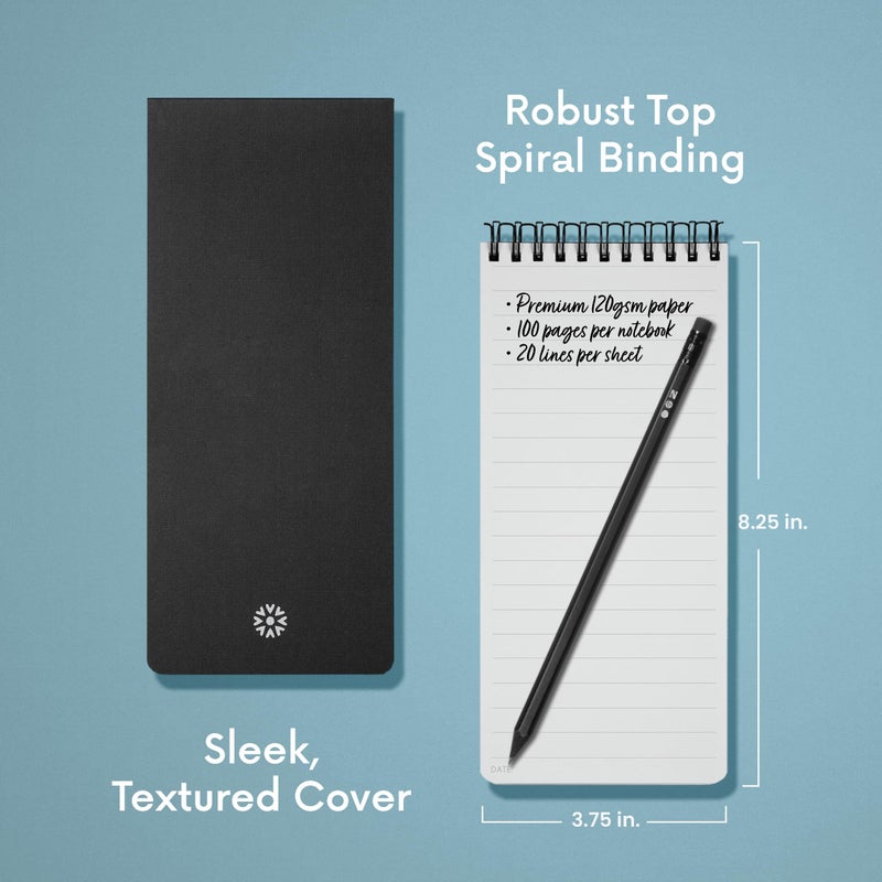 Notsu Reporter's Notebooks 2-Pack | Black Pocket Spiral Reporter Notepads for Journalist, Police, Detective, Field Note Taking | 100 Pages of 120 gsm Thick Paper, 3.75" x 8.25" - Image 3