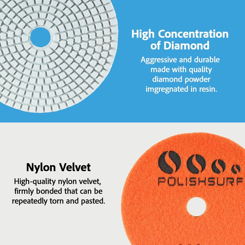 POLISHSURF Diamond Polishing Pads 4 Inch Wet Dry Set 7 Pieces for Concrete Marble Quartz Stone Countertop Granite Polishing - by - Image 3