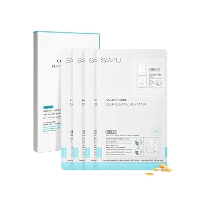 SAM'U Galacto Pore Two Step Mask Pore Cleansing Korean Face Mask, Gentle Pore Care Mask, AHA/BHA/PHA + LHA Exfoliating Formula with Amino Acids & Centella Asiatica for Korean Glass Skin (4 Sheets) - Image 1