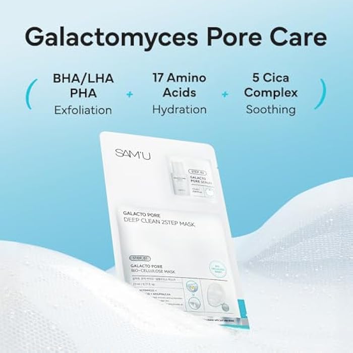 SAM'U Galacto Pore Two Step Mask Pore Cleansing Korean Face Mask, Gentle Pore Care Mask, AHA/BHA/PHA + LHA Exfoliating Formula with Amino Acids & Centella Asiatica for Korean Glass Skin (4 Sheets) - Image 4