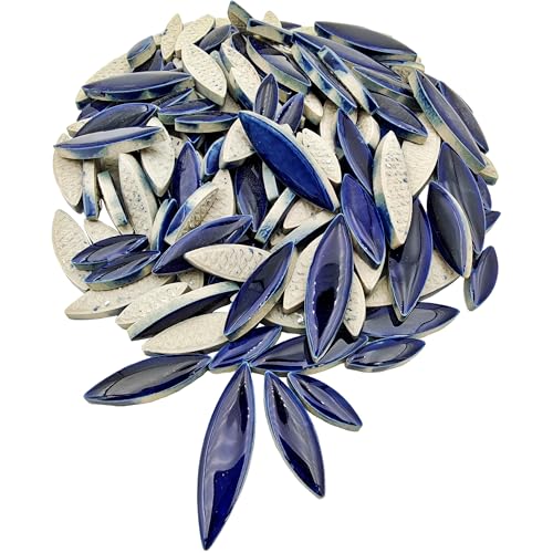 YOZIEMQ 500g11lb Willow Leaf Petal Shape Ceramic MosaicIrregular Mosaic Pieces for Home Decoration or DIY CraftsMosaic Making Supplies Royal Blue - Image 1
