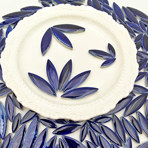 YOZIEMQ 500g11lb Willow Leaf Petal Shape Ceramic MosaicIrregular Mosaic Pieces for Home Decoration or DIY CraftsMosaic Making Supplies Royal Blue - Image 3