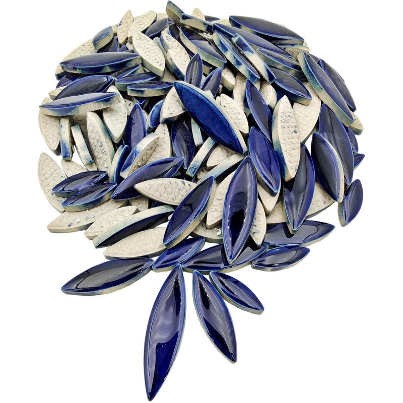 YOZIEMQ 500g11lb Willow Leaf Petal Shape Ceramic MosaicIrregular Mosaic Pieces for Home Decoration or DIY CraftsMosaic Making Supplies Royal Blue - Image 2