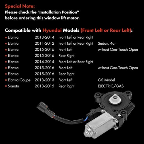 A-Premium Power Window Lift Motor Compatible with Hyundai Sonata 2013-2015, Elantra 2011-2016, Elantra Coupe 2013, with 2-Pin Connector, Replace# 824503X000, 824503X100 - Image 4