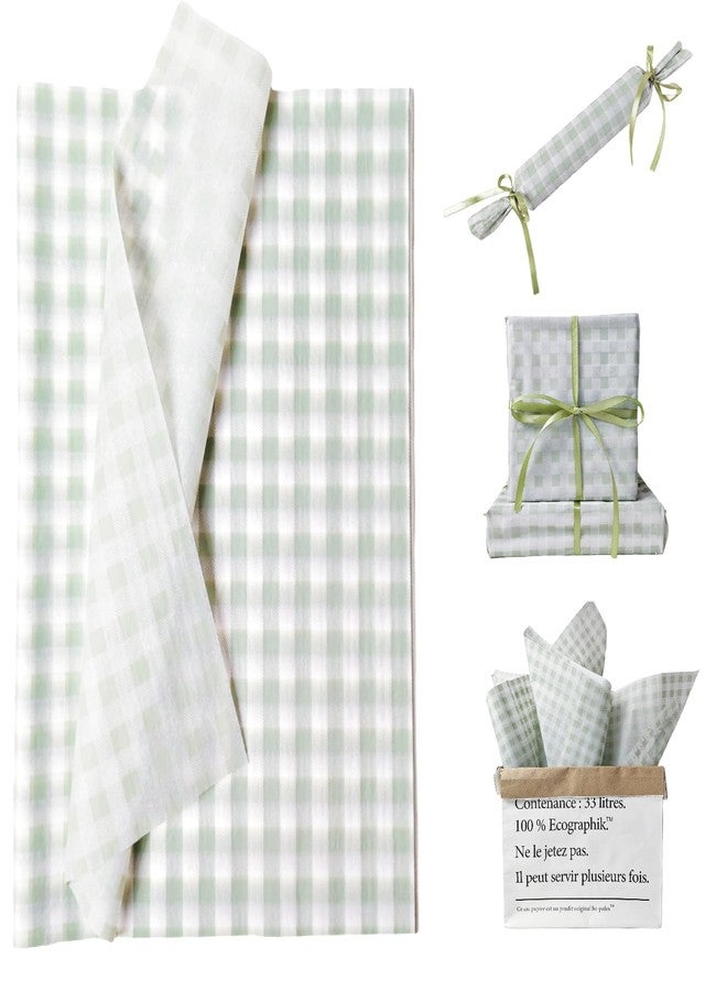 EROMAP 150 Sheets Buffalo Plaid Tissue Paper Gingham Sage Green and White Checkered Tissue Paper Bulk Gift Bags Wrapping Tissue for Christmas DIY Art Craft Wedding Birthday Baby Shower Decor, 14 x 20 Inches - Image 1