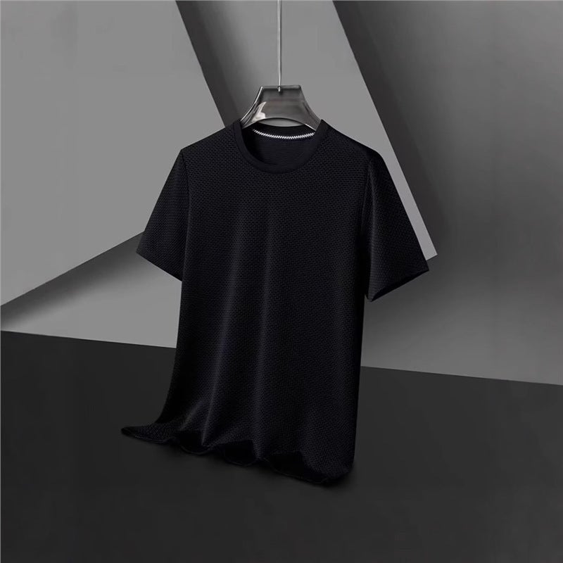Men'S Short-Sleeved T-Shirt Summer Waffle Loose Half-Sleeved Top Boys Trendy Casual Mesh Breathable T-Shirt - Image 2