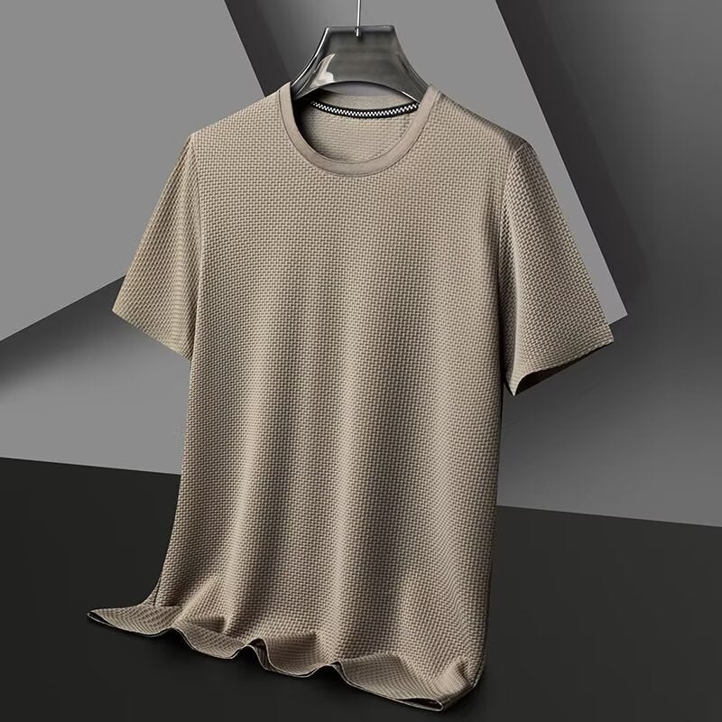 Men'S Short-Sleeved T-Shirt Summer Waffle Loose Half-Sleeved Top Boys Trendy Casual Mesh Breathable T-Shirt - Image 1