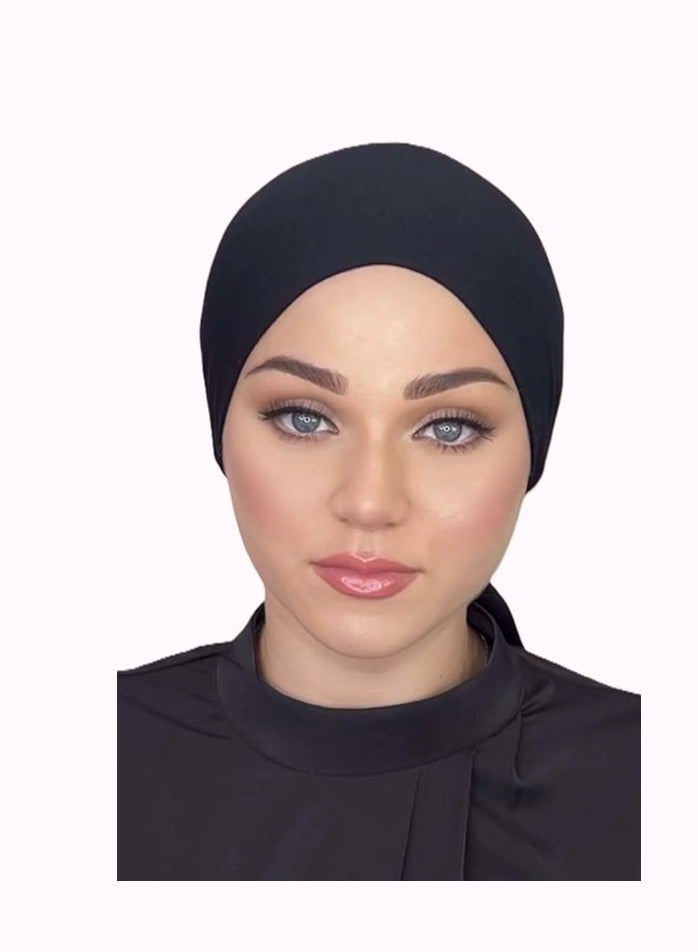 برفكتوري قبعات جيرسي بونيه برباط خلفي تحت وشاح أغطية الرأس للنساء قبعة عمامة خفيفة الوزن ومريحة - مجموعة باللونين الأسود والأبيض - Image 2