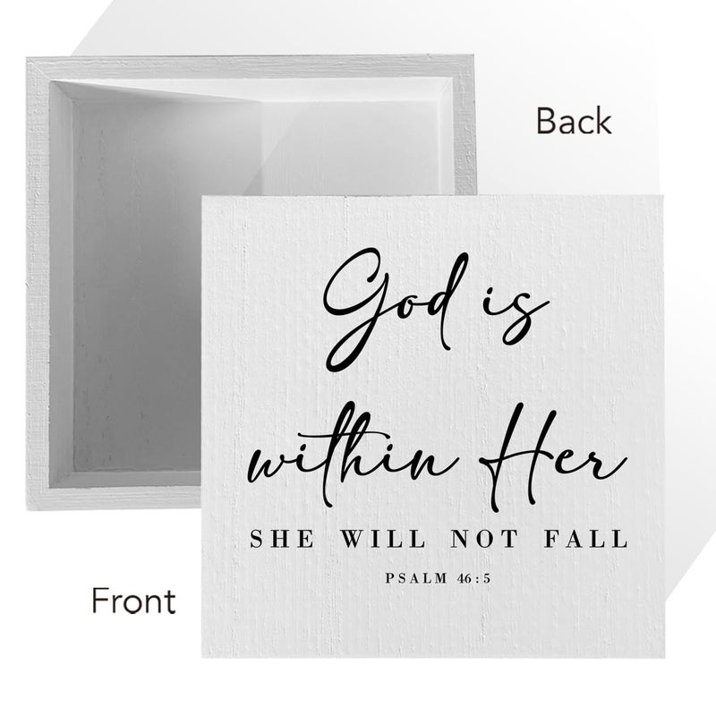 ENGVZ God Is Within Her Bible Verse Artwork Wooden Box Sign Rustic Farmhouse Style Psalm 46:5 Christian Wood Block Plaque 5 X 5 Inches Home Office Desk Sign Decor for Gifts - Image 3