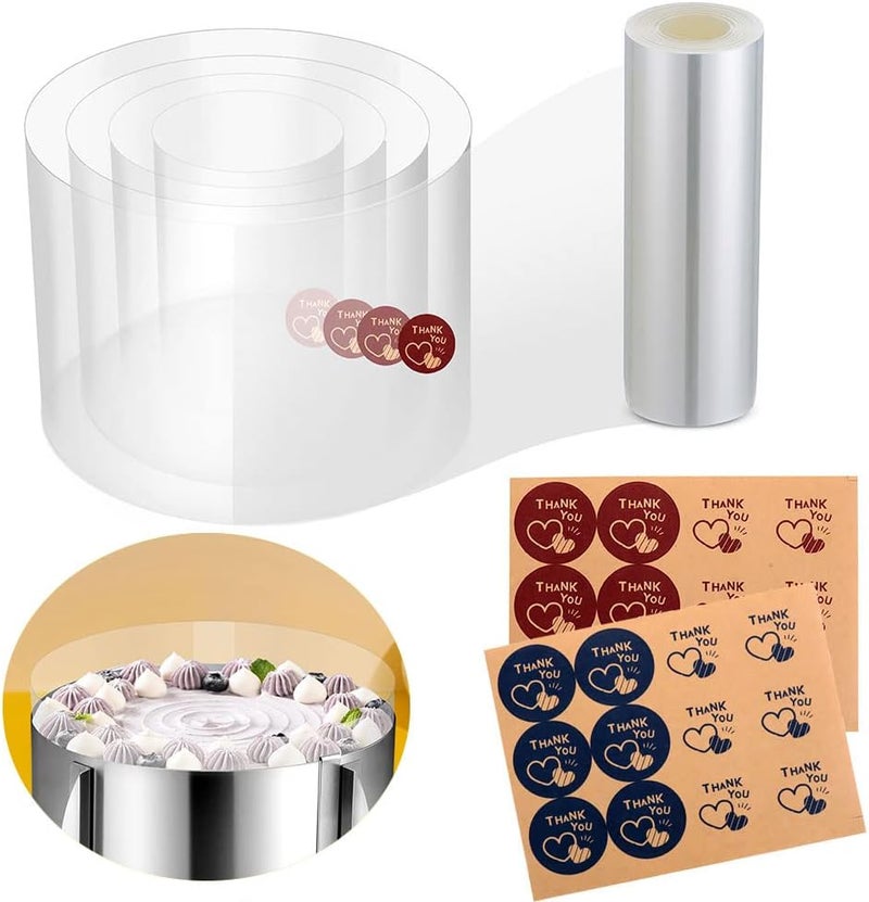 DATANYA Cake Collar 4 Inch x 394inch Clear Cake Acetate Roll, Transparent Mousse Cake Collars Acetate Sheets for Baking, Surrounding Edge Decorating + Bonus with Delicate Stickers - Image 1