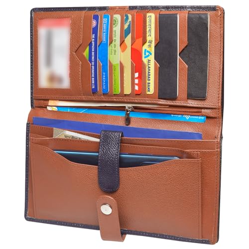 ABYS Genuine Leather Passport Wallet||Chequebook Case for Men and Women (Blue-Tan_8503BLTN) - Image 4