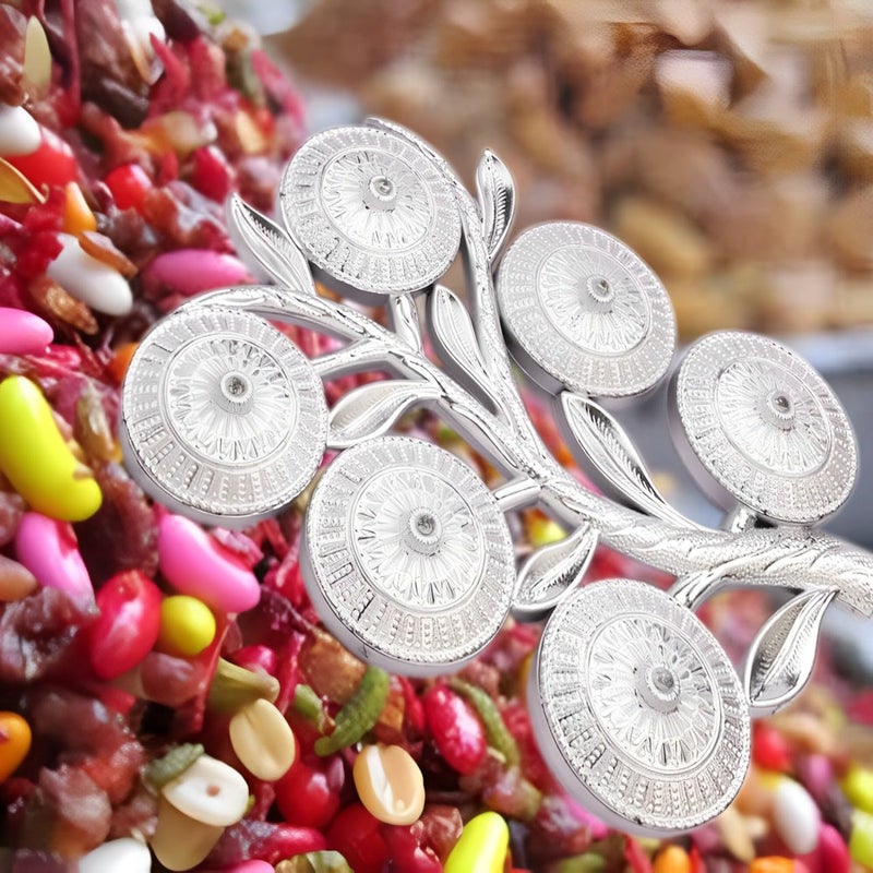 KHUSHIYA ENTERPRISE KHUSHIYA ENTERPRISE Multipurpose Tree Shape Dry Fruit Serving Tray Traditional Design 6-Section Mukhwas Dani Silver Finish Plastic Serving Platters  - Image 5