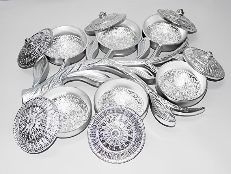 KHUSHIYA ENTERPRISE KHUSHIYA ENTERPRISE Multipurpose Tree Shape Dry Fruit Serving Tray Traditional Design 6-Section Mukhwas Dani Silver Finish Plastic Serving Platters  - Image 3
