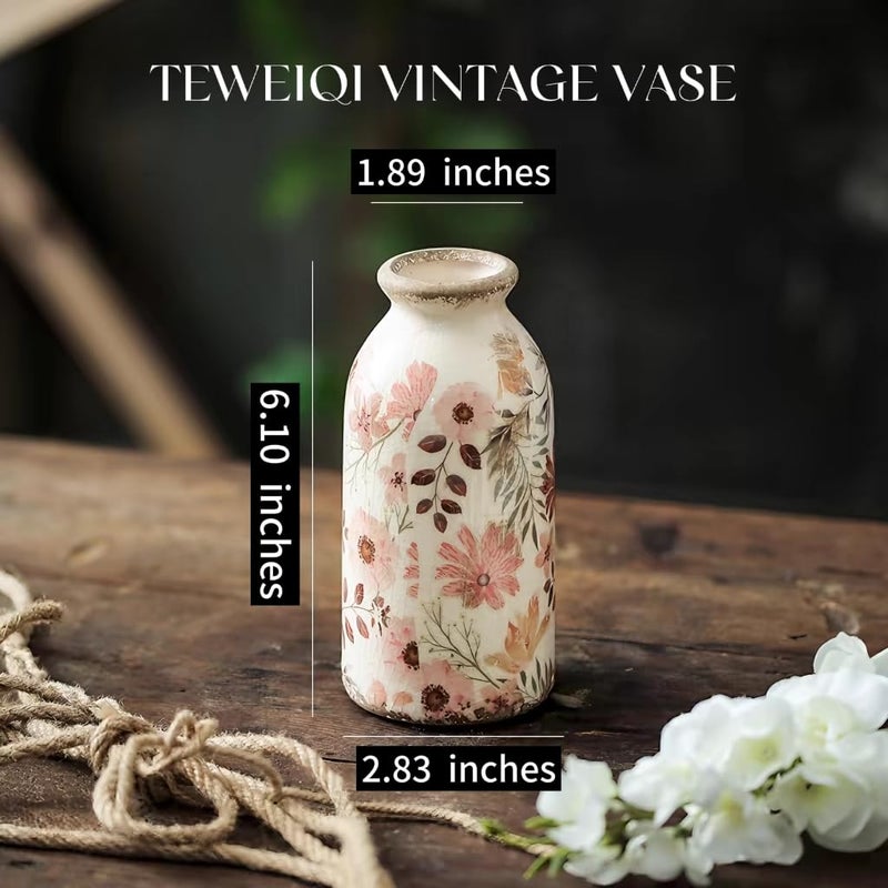 TEWEIQI Vintage Ceramic Small Vase, Farmhouse Rustic DÃ©cor, Home Decorative Vase for Your Kitchen, Bedroom, Office, Living Room, Bathroom& Shelf Centerpiece Table Decorations (Retro Creative Style S) - Image 4