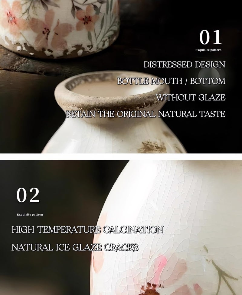 TEWEIQI Vintage Ceramic Small Vase, Farmhouse Rustic DÃ©cor, Home Decorative Vase for Your Kitchen, Bedroom, Office, Living Room, Bathroom& Shelf Centerpiece Table Decorations (Retro Creative Style S) - Image 5