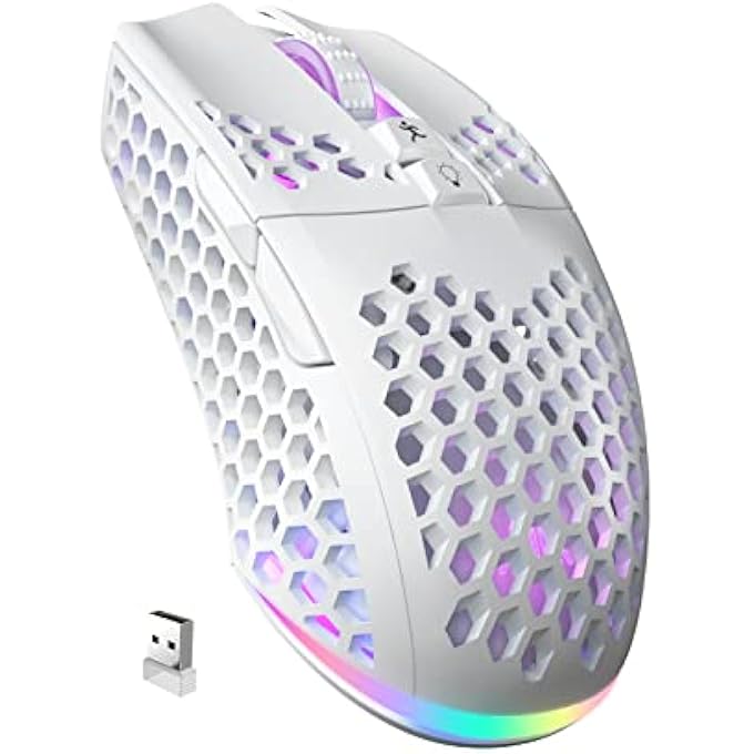 rayihni SM600 WHITE WIRELESS GAMING MOUSE,TRI-MODES BT5.1/TYPE-C WIRED/2.4G WIRELESS MOUSE WITH 2 SIDE BUTTONS, PROGRAMMABLE MACRO GAMER MOUSE WITH RGB LIGHT FOR LAPTOP/PC/MAC - Image 1