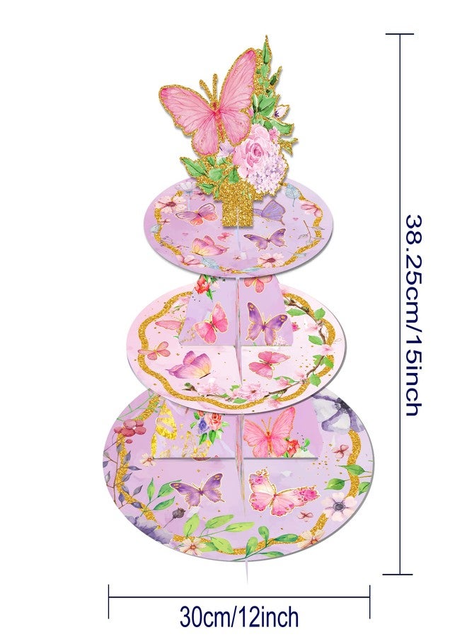 CC HOME Butterfly Cupcake Stand 3 Tier Cake Stand for Kids Birthday Party Decorations Floral Theme Baby Shower Supplies - Image 2