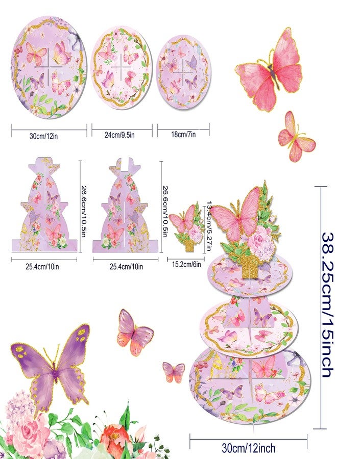 CC HOME Butterfly Cupcake Stand 3 Tier Cake Stand for Kids Birthday Party Decorations Floral Theme Baby Shower Supplies - Image 3