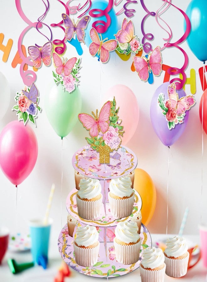 CC HOME Butterfly Cupcake Stand 3 Tier Cake Stand for Kids Birthday Party Decorations Floral Theme Baby Shower Supplies - Image 5