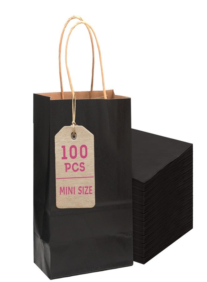 Bakepacker 100 Pcs Black Mini Paper Gift Bags with Handles 6"x4.5"x2.5" Kraft Party Favor Bags Multiple Uses (Mini size) - Image 1