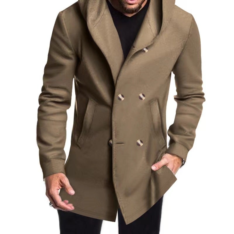 2022 Men'S Fashion Long Trench Coat Woolen Hooded Wool Coat Jacket - Image 4