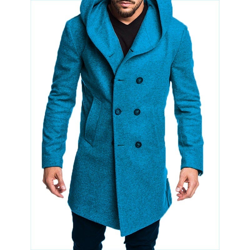 2022 Men'S Fashion Long Trench Coat Woolen Hooded Wool Coat Jacket - Image 5